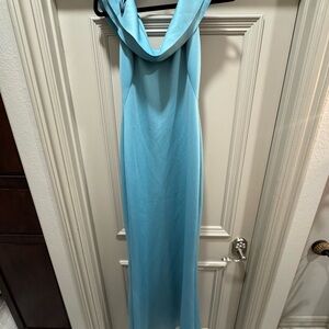 Black Halo Ruffle Cowl Neck Light Blue Dress
